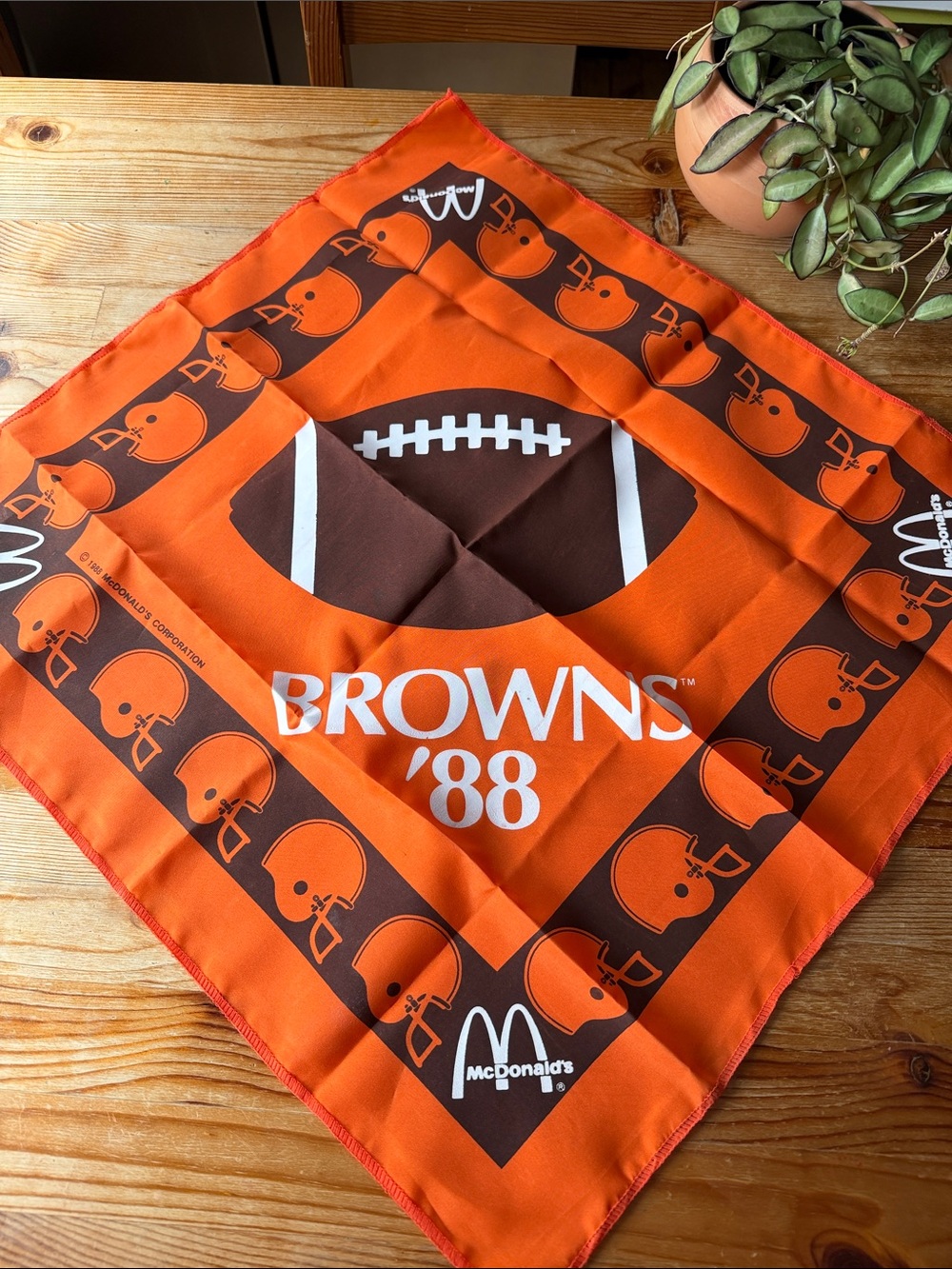 Vintage McDonald's Orange & Brown '88 Browns Football Bandana